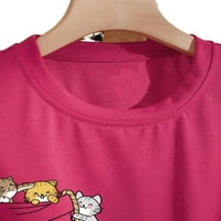 Женски ежедневен карикатура кръгла шия с къс ръкав горещ розов тениски l