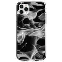 DistrentInk Clear Shockproof Hybrid Case за iPhone Pro - TPU броня, акрилен гръб, протектор на екран с закалено стъкло - сив черен пламък огън - отпечатано изображение на огън