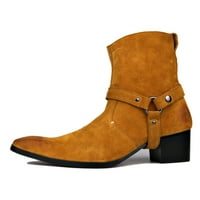 Ботуши ботуши Chelsea Designer Boots за мъже с цип кожени ежедневни обувки на петата jy002-жълт колан-колан велур жълто