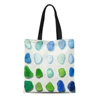 Платно тотална чанта Blue Cottage Sea Glass Beach картина Зелена лятна многократна чанта за многократна чанта за хранителни стоки за хранителни стоки