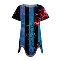 Bazyrey Womens Tops Dressy Lavual Independence Day Printed Chemise женско кръгло деколте късо ръкав блузи синьо L