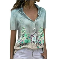 Бутон надолу риза Жени къси ръкав с V-образно декол ли ревело флорални принтаски блузи летни ежедневни върхове hot6sl4490421