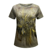 Женски дрехи върхове летни оферти за флорална щампа с късо ръкав тениска небрежна блуза
