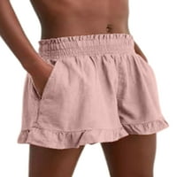 Glonme жени къси горещи панталони Бермуда мини панталон твърд цвят плаж шорти Дами свободни дъна Хавай еластична талия розово l