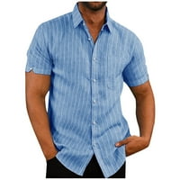 Лятна ревера ежедневно късо ръкав Бутон за мъжки раирана риза Мъжко облекло