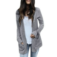 adviicd дамски дълъг ръкав отворен преден плетен пуловер жилетка разхлабен плътен цвят дълъг дамски качулка отворен преден жилетка