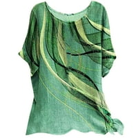 Usmixi ризи за жени плюс размер свободна мека линия mie-дължина пуловер върхове лято ежедневни екипажи с къс ръкав ивици дами блузи зелени xxxl