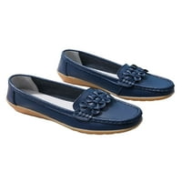 Oucaili Womens Loafers Неплъзгащи се обувки с лодка Плъзнете върху апартаменти Дишащи кръгли пръсти на пръсти Мокасини Сестрински ежедневни обувки Сини 6.5