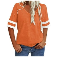 Лятна блуза Женски моден солиден цвят v-венце-деколте с къси ръкави женски върхове на тениската дами дами от оранжево l оранжев L