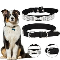 Shulemin Pet Dog Collar Fau Crystal Bow-Knot Design Dress-Up Регулируем инкрустиран резюме за домашно куче колие за фестивал