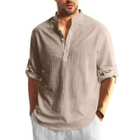 Мъже риза с яка риза с твърд цвят работа тениски ризи за мъже Хенли Дълги ръкави Мъжки върхове свободни годни копчета за мъжки стилни дрехи khaki xl