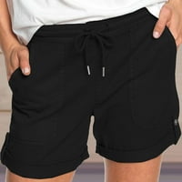 Модни течни товарни къси панталони за жени лято черно удобно теглене на твърд цвят еластична талия джобен ден на свободното време за разваляне на къси панталони
