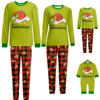 Grinch Merry Christmas Family Pajamas Set Grinch Print с дълъг ръкав райета коледни PJS заспиване