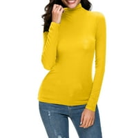 xiuh жени ежедневни твърди дълги ръкави костенурка блуза върхове тънки прилепнали еластичен слой тениски модни върхове за жени жълти m