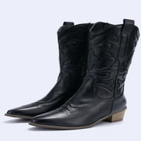 Daeful Women Western Cowgirl Boots Кокетна пета средна телешка страна с цип бродирани обувки рокля неплъзгаща се комфорт Оценен пръст на черна 10